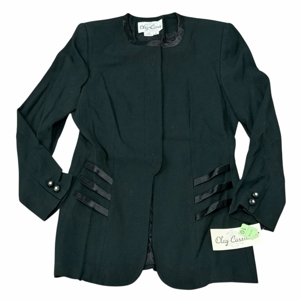 NWT! VINTAGE Deadstock! Oleg Cassini Black Wool-Blend Blazer Jacket. Size 10.